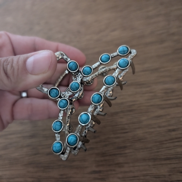 Western Boho Silver and Turquoise Hair Clip - Picture 5 of 7